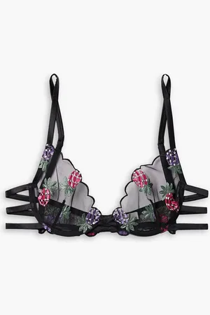 FLEUR DU MAL Satin-trimmed embellished tulle underwired soft-cup bra