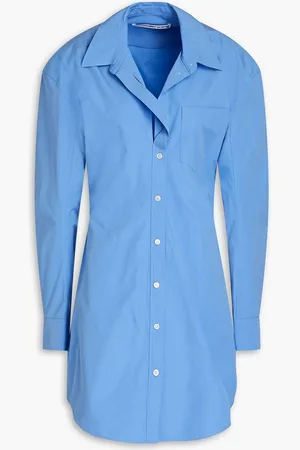 Alexander Wang Cutout ruched cotton-poplin mini shirt dress - Blue