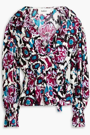 Bash Ruffled printed jacquard wrap top - Purple
