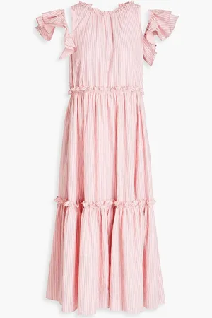 Cinq A Sept Sofia gathered striped jacquard midi dress - Pink