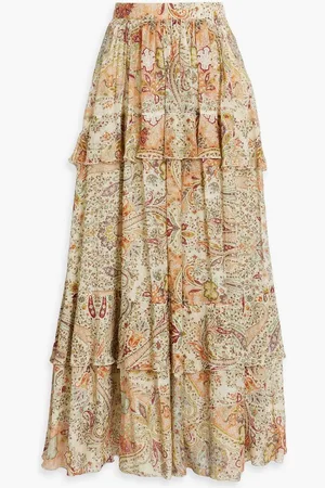 Etro Ruffled paisley-print cotton and silk-blend voile maxi skirt - Green