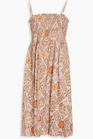 Derek Lam Madani shirred printed linen-blend dress - Neutral