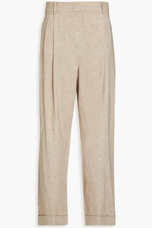 Emporio Armani Pleated cotton-blend tapered pants - Neutral