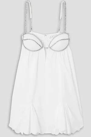 AREA Scalloped crystal-embellished cotton-poplin mini dress