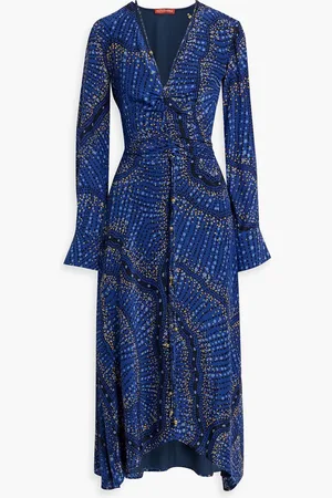 Altuzarra Ruched printed silk-crepe midi dress - Blue