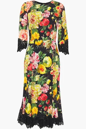Dolce & Gabbana Lace-trimmed floral-print crepe midi dress