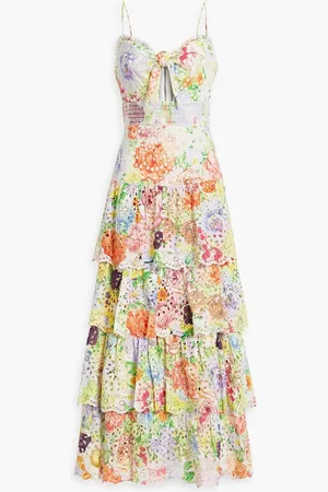 ALICE+OLIVIA Alice Olivia - Fina cutout tiered broderie anglaise cotton midi dress - Green