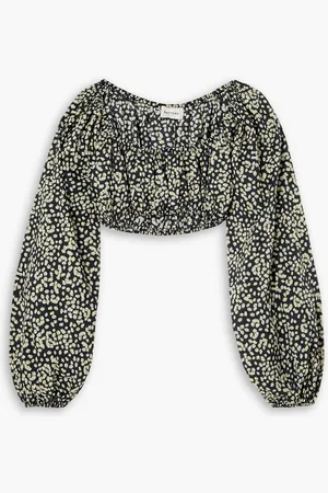MATTEAU Cropped floral-print cotton-poplin top - Blue