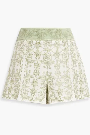 ALICE+OLIVIA Alice Olivia - Donald embroidered cotton and linen-blend shorts - Green