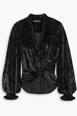 Caroline Constas Bette ruched stretch-velvet blouse