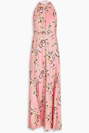 Puccini Printed silk-twill halterneck wide-leg jumpsuit - Pink