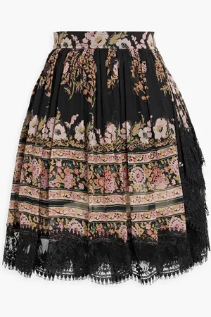 Etro Lace-trimmed printed silk-georgette mini skirt