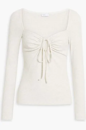ROSETTA GETTY Ruched cutout cotton-jersey top - Gray