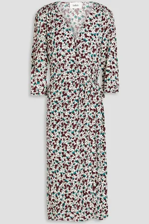 Bash Elen gathered printed crepe midi wrap dress - Burgundy