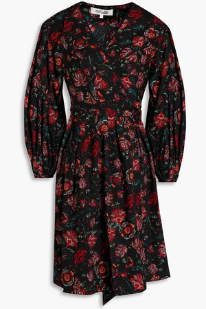 Diane von Furstenberg Barbe pleated floral-print cotton-blend poplin mini wrap dress