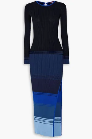 Staud Edna open-back striped ribbed-knit midi dress - Blue