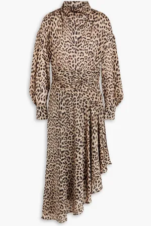 IRO Asymmetric leopard-print devoré-velvet midi dress
