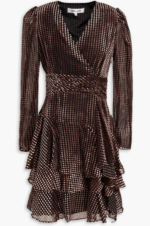 Diane von Furstenberg Peggy layered ruched devoré-velvet mini dress