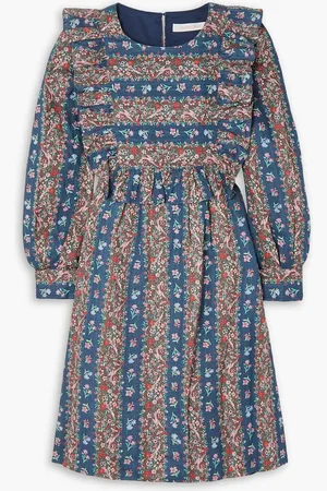 See by Chloé Deva ruffled floral-print linen dress - Blue