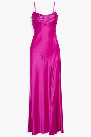Nicholas Gathered silk-satin maxi dress - Purple