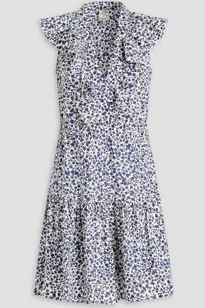 Baum und Pferdgarten Avaline ruffled floral-print organic cotton-poplin mini dress - Blue
