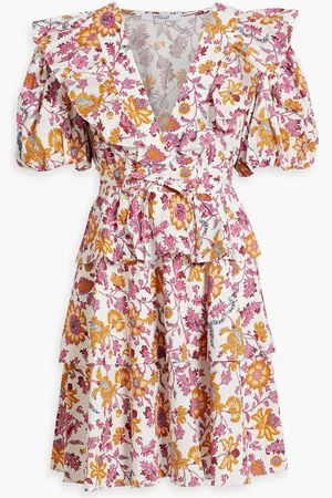 Derek Lam Ophelia ruffled printed cotton-blend poplin mini dress - Yellow