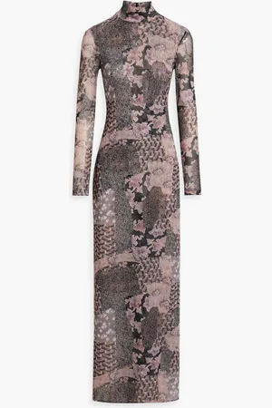 ROSETTA GETTY Floral-print stretch-mesh turtleneck maxi dress - Pink