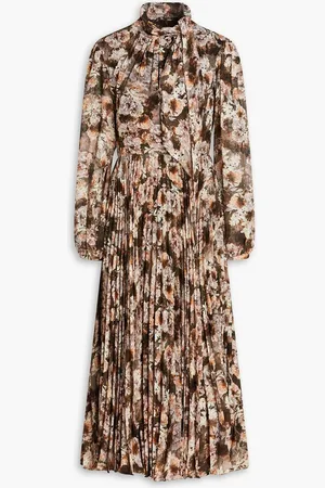 MIKAEL AGHAL Pleated floral-print jacquard midi dress