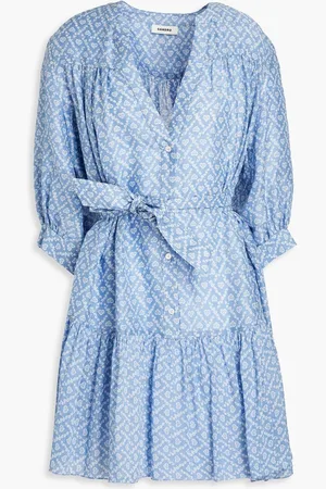 Sandro Tiered floral-print crepe mini dress - Blue