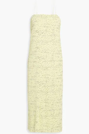 tibi Scintilla glittered jersey midi slip dress - Yellow