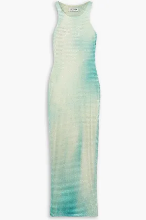 Self-Portrait Crystal-embellished ombre stretch-mesh maxi dress - Green