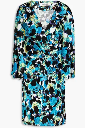 Diane von Furstenberg Emmaline twist-front printed jersey mini dress - Blue