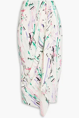 Isabel Marant Wrap-effect printed silk-blend crepe de chine midi skirt - White