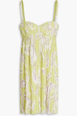 Puccini Cutout pleated printed jersey mini dress - Green
