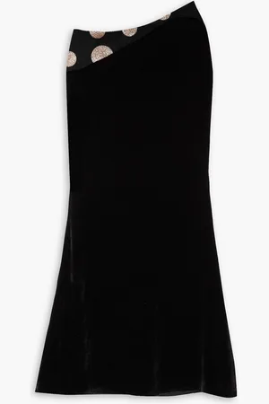 HALPERN Asymmetric glittered polka-dot tulle and velvet skirt