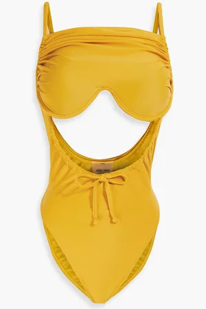 Andrea Iyamah Tiaca cutout ruched underwired swimsuit - Yellow