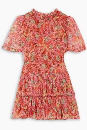 SALONI Ava tiered floral-print silk-blend chiffon mini dress - Red