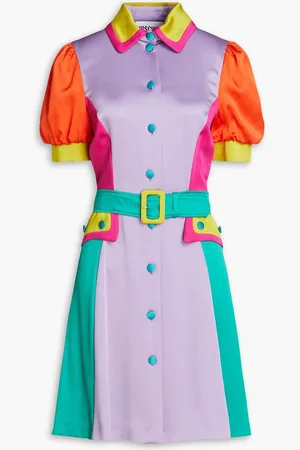 Moschino Color-block pleated satin-crepe shirt dress - Purple