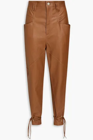 Isabel Marant Cropped leather tapered pants - Brown