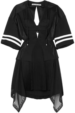 Alexander Wang Striped cutout pleated chiffon and mesh mini dress