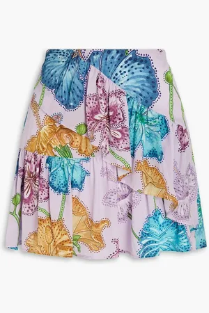 HAYLEY MENZIES Marielle gathered floral-print silk-crepe mini skirt - Purple