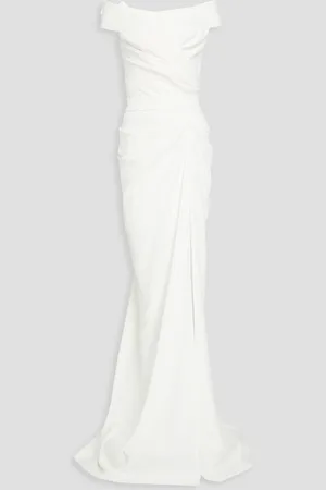 RHEA COSTA Draped crepe gown - White