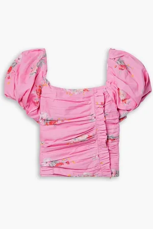LOVESHACKFANCY Dalima ruched ruffle-trimmed floral-print cotton top
