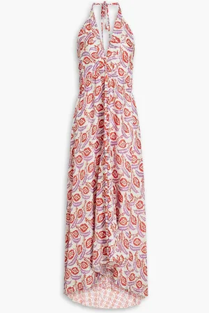 Isabel Marant Tie-back printed silk crepe de chine halterneck midi dress - Red