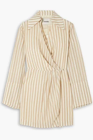 Nanushka Esma cutout striped cotton and linen-blend mini wrap dress - Brown
