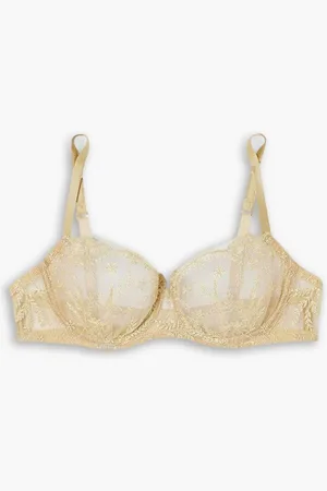 I.D. Sarrieri Plein Solei satin-trimmed embroidered silk-blend tulle underwired soft-cup bra - Metallic