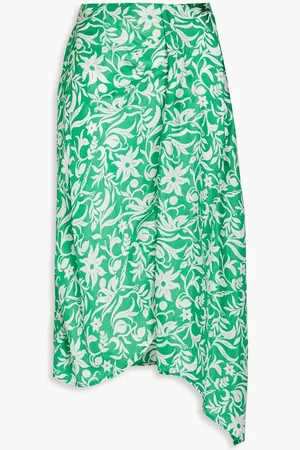 Maje Draped floral-print cupro-blend satin-twill midi skirt