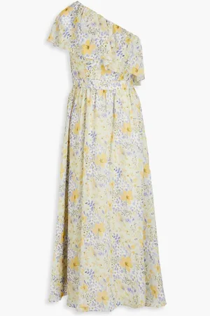 MIKAEL AGHAL One-shoulder floral-print chiffon midi dress - Green