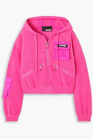 ROTATE Sunday cropped appliquéd shell-trimmed recycled-fleece hoodie - Pink