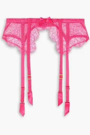 Agent Provocateur Lorna bow-embellished Leavers lace suspender belt - Pink